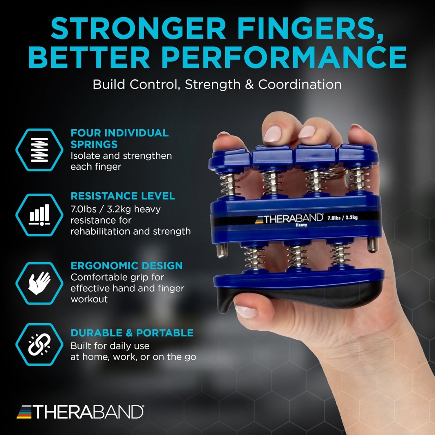 image:imageTheraBand Finger Exerciser Hand amp Finger Strengthener for Grip Dexterity Arthritis amp Rehab SpringLoaded Isolates Each FingerHeavy