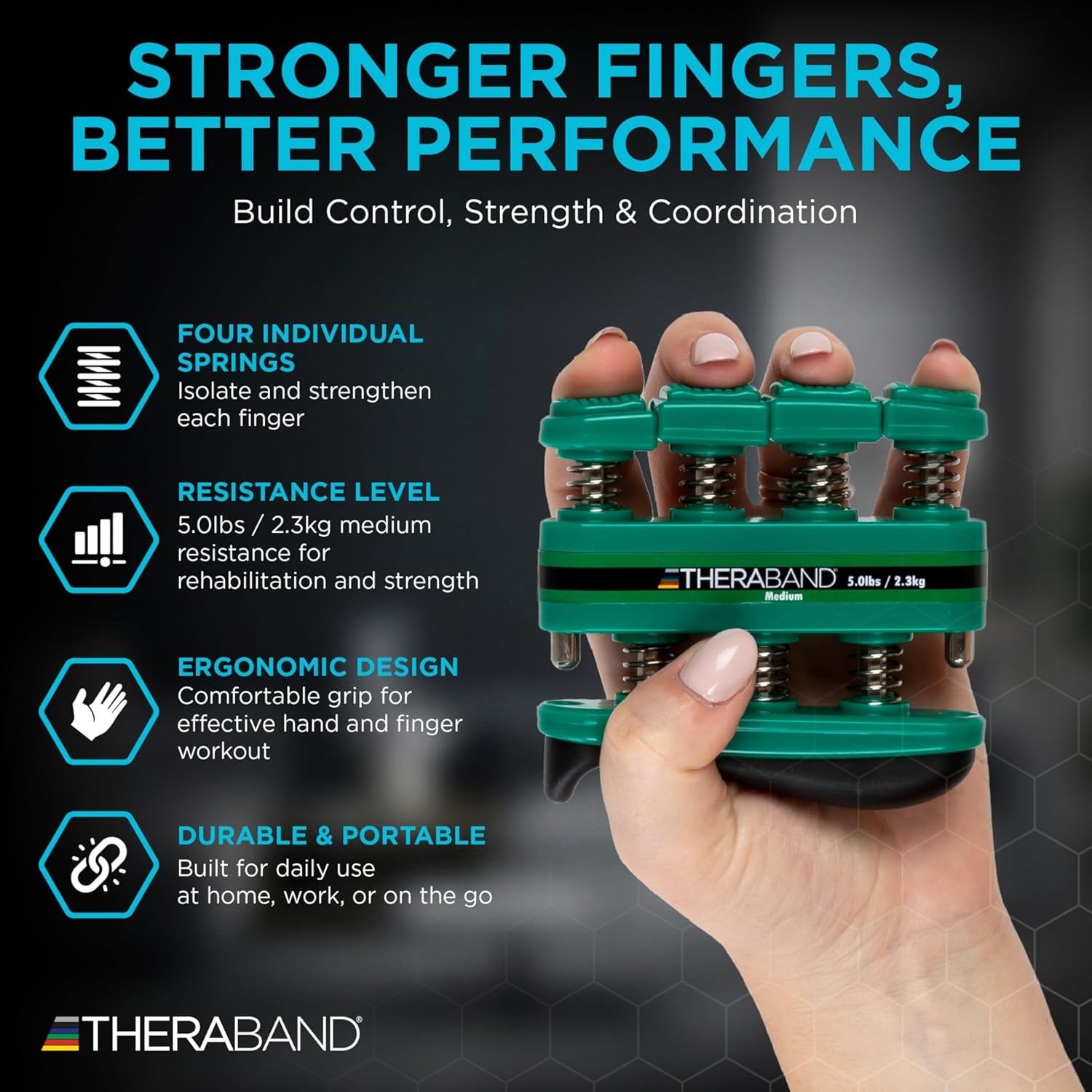 image:imageTheraBand Finger Exerciser Hand amp Finger Strengthener for Grip Dexterity Arthritis amp Rehab SpringLoaded Isolates Each FingerMedium