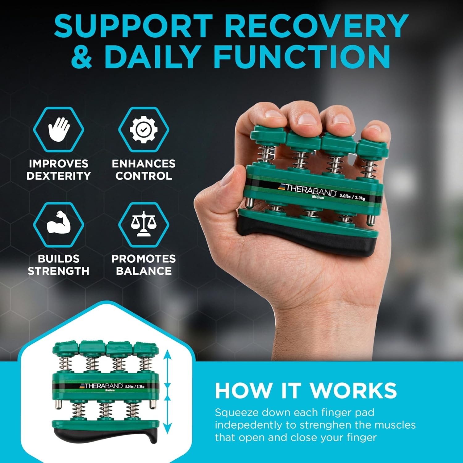 image:imageTheraBand Finger Exerciser Hand amp Finger Strengthener for Grip Dexterity Arthritis amp Rehab SpringLoaded Isolates Each FingerMedium