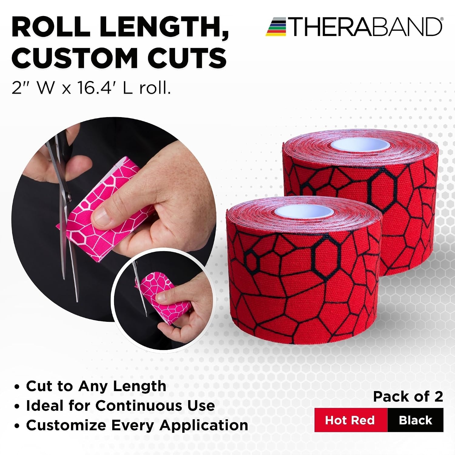 image:imageTHERABAND Kinesiology Tape Waterproof Physio Tape for Muscle amp Joint Support Standard Roll with XactStretch Application Indicators 2 Inch x 164 Foot Roll BlackWhiteHot RedBlack