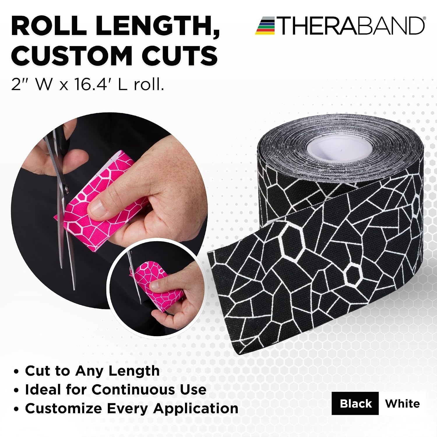 image:imageTHERABAND Kinesiology Tape Waterproof Physio Tape for Muscle amp Joint Support Standard Roll with XactStretch Application Indicators 2 Inch x 164 Foot Roll BlackWhiteBlackWhite