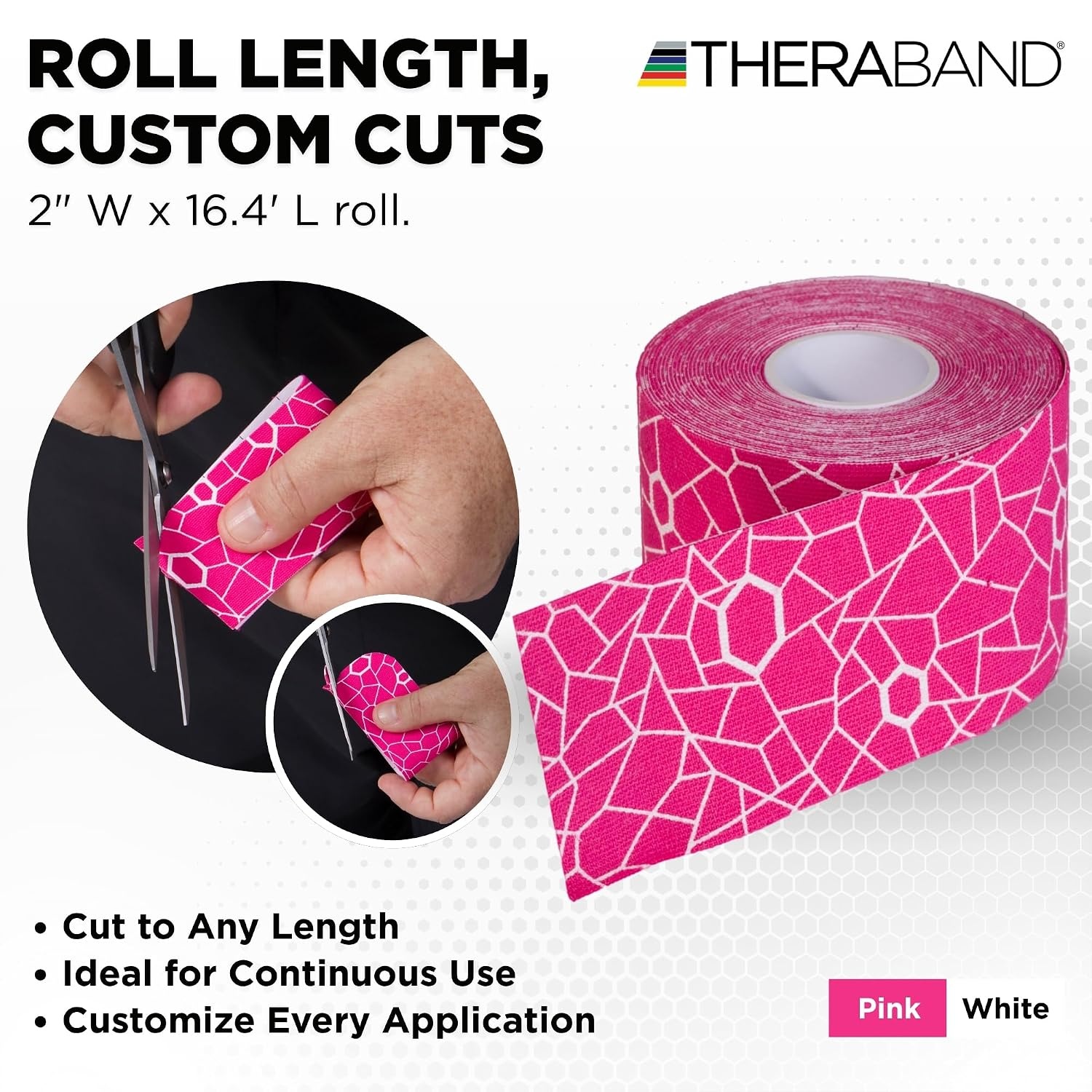 image:imageTHERABAND Kinesiology Tape Waterproof Physio Tape for Muscle amp Joint Support Standard Roll with XactStretch Application Indicators 2 Inch x 164 Foot Roll BlackWhitePinkWhite