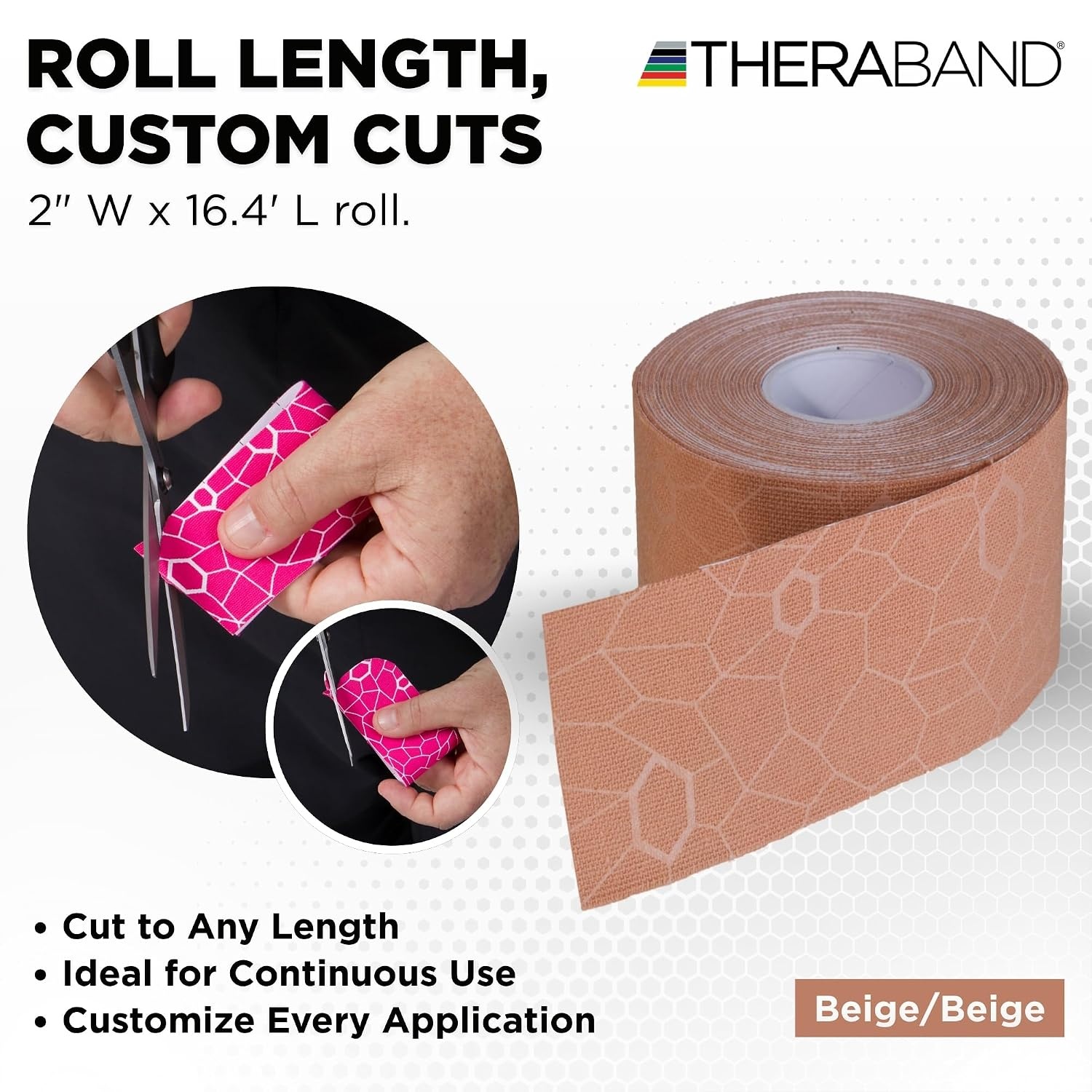 image:imageTHERABAND Kinesiology Tape Waterproof Physio Tape for Muscle amp Joint Support Standard Roll with XactStretch Application Indicators 2 Inch x 164 Foot Roll BlackWhiteBeigeBeige