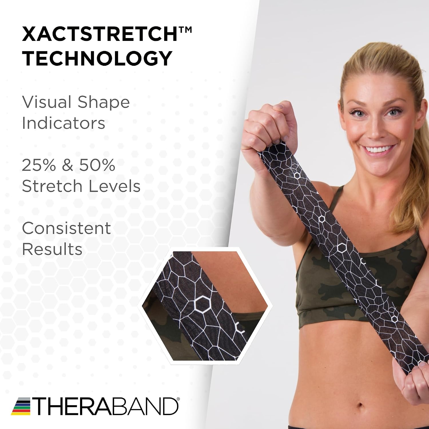 image:imageTHERABAND Kinesiology Tape Waterproof Physio Tape for Muscle amp Joint Support Standard Roll with XactStretch Application Indicators 2 Inch x 164 Foot Roll BlackWhiteBlackWhite
