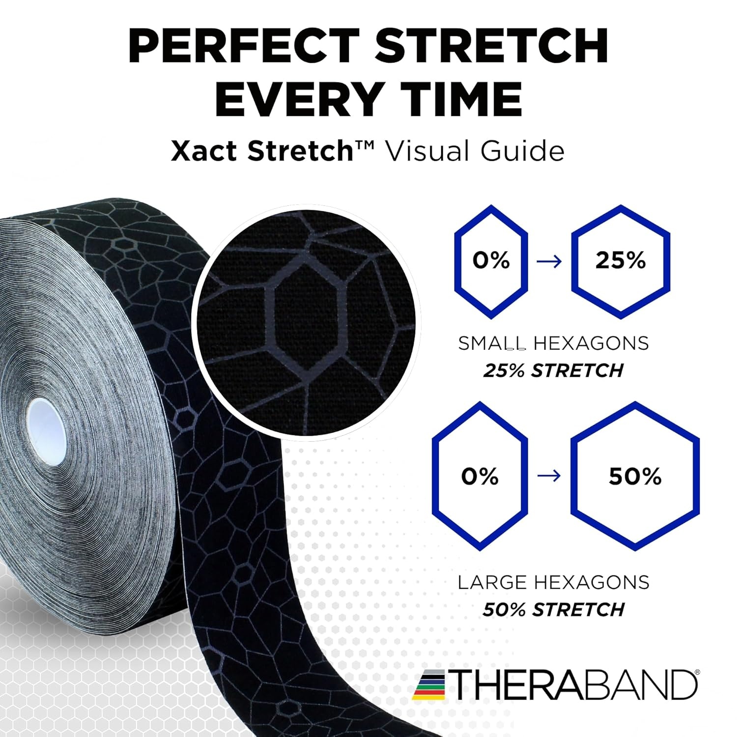 image:imageTHERABAND Kinesiology Tape Waterproof Physio Tape for Muscle amp Joint Support Standard Roll with XactStretch Application Indicators 2 Inch x 164 Foot Roll BlackWhiteBlackGrey