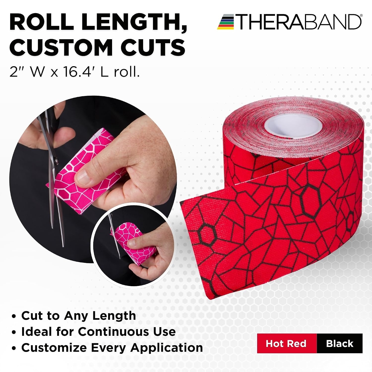 image:imageTHERABAND Kinesiology Tape Waterproof Physio Tape for Muscle amp Joint Support Standard Roll with XactStretch Application Indicators 2 Inch x 164 Foot Roll BlackWhiteHot RedBlack