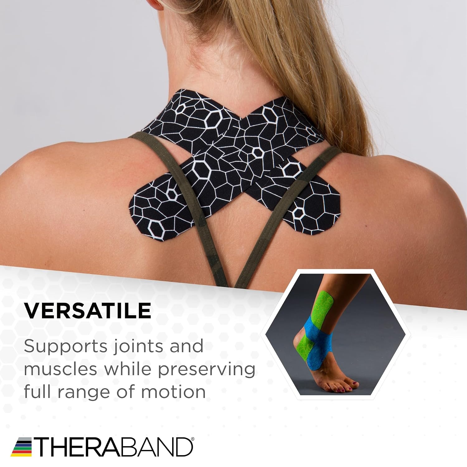 image:imageTHERABAND Kinesiology Tape Waterproof Physio Tape for Muscle amp Joint Support Standard Roll with XactStretch Application Indicators 2 Inch x 164 Foot Roll BlackWhiteBlackWhite