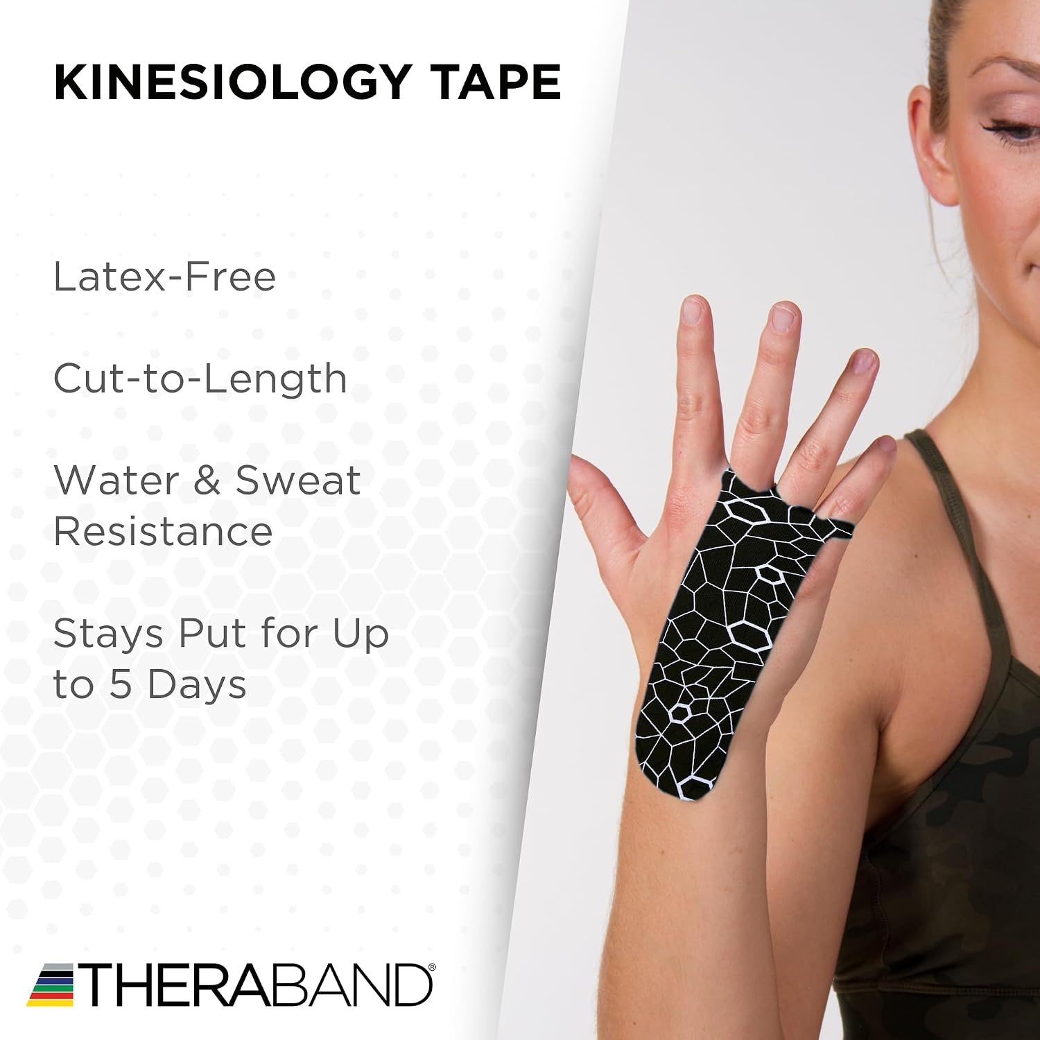 image:imageTHERABAND Kinesiology Tape Waterproof Physio Tape for Muscle amp Joint Support Standard Roll with XactStretch Application Indicators 2 Inch x 164 Foot Roll BlackWhiteBlackWhite