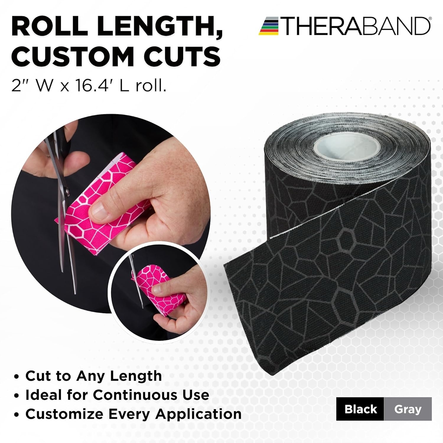 image:imageTHERABAND Kinesiology Tape Waterproof Physio Tape for Muscle amp Joint Support Standard Roll with XactStretch Application Indicators 2 Inch x 164 Foot Roll BlackWhiteBlackGray