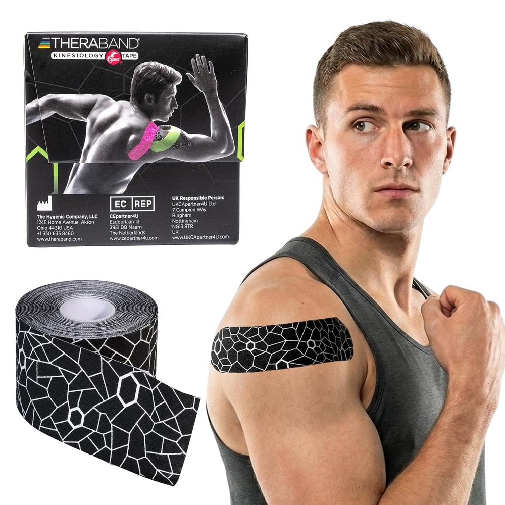 image:imageTHERABAND Kinesiology Tape Waterproof Physio Tape for Muscle amp Joint Support Standard Roll with XactStretch Application Indicators 2 Inch x 164 Foot Roll BlackWhiteBlackWhite