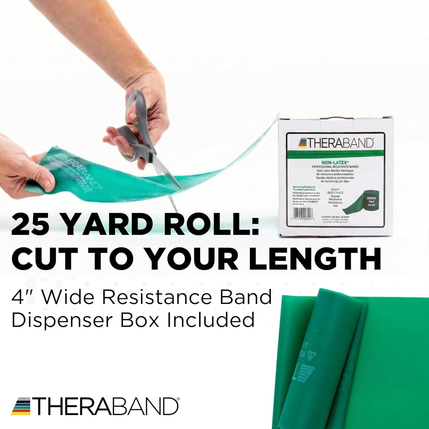 image:imageTHERABAND Resistance BandGreenHeavy25Yard RollLatexFreeElastic Band ExercisePhysical TherapyYogaPilatesStretchingHome WorkoutsCuttoLengthColorCoded for Easy ResistancePack of 12