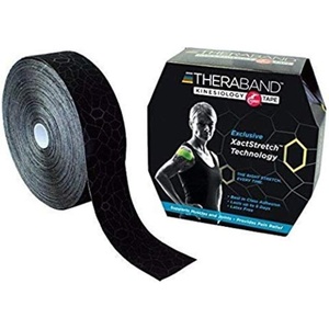 TheraBand Kinesiology Tape Bulk Roll, Waterproof Physio Tape for Pain Relief, Muscle & Joint Support, Roll with Application Indicators for Athletes, 5cm x 31.4cm, Black/Black Colour Scheme